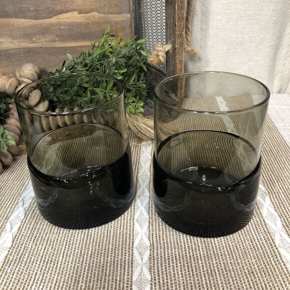 Pier 1 Smoked Glass Hand Blown Double Dipped 4” Tumbler/rocks Set of 2 EUC - Picture 9 of 11